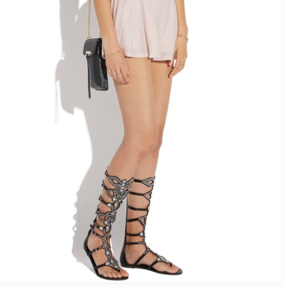 Cacie Jeweled Gladiator Sandals- Black